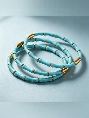 18 KT Gold Over Titanium Turquoise Bamboo Enamel Bracelet Set
